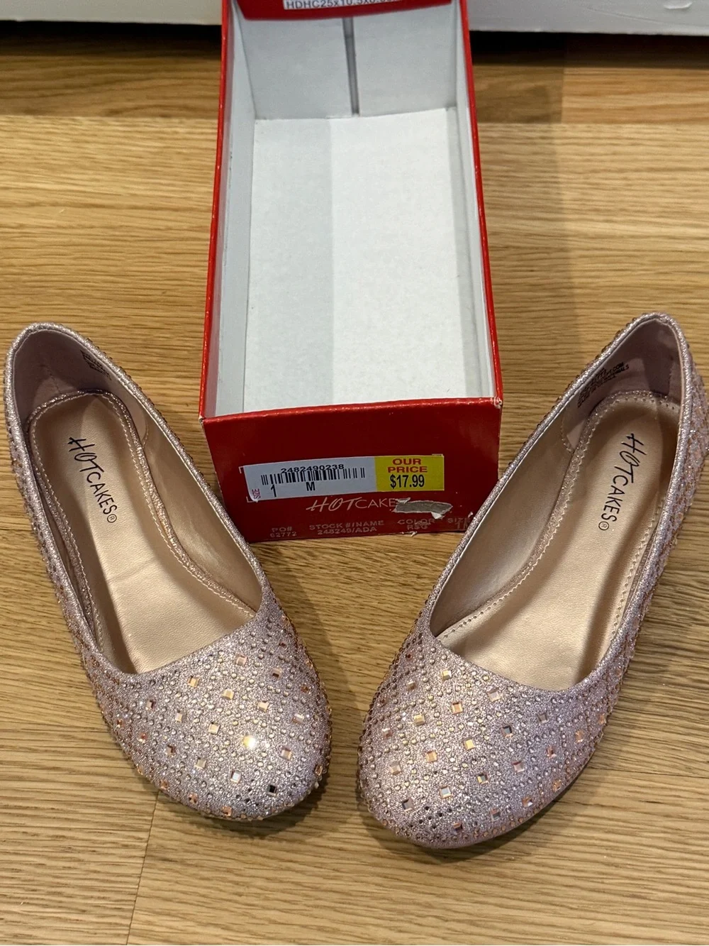 Sparkle Pointed Toe Little Girls Flats in Rose Gold